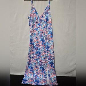 Elegant Floral Maxi Dress - Blue and Pink